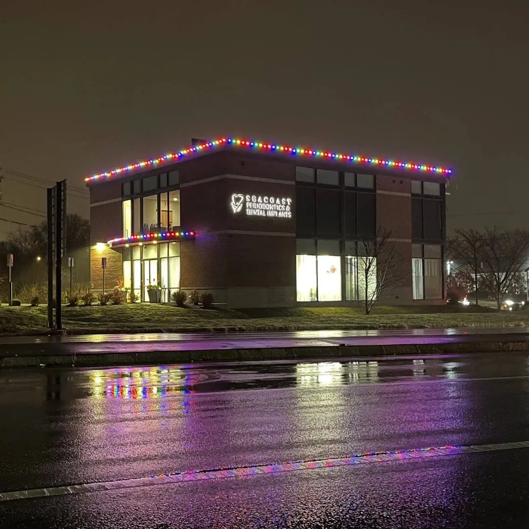 Edina-area residence with clean roofline lighting on a subzero winter evening