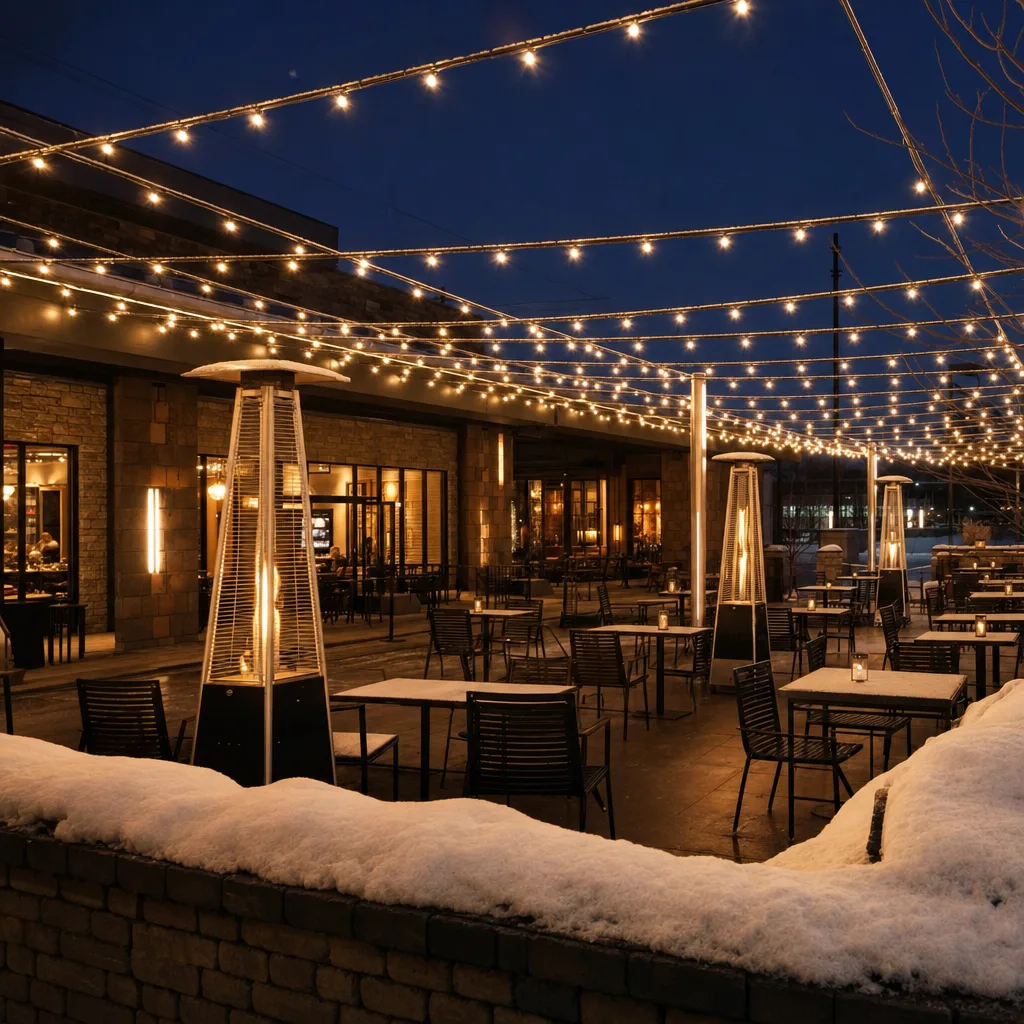 Maple Grove Restaurant Patio Permanent Install lighting project in Maple Grove, MN