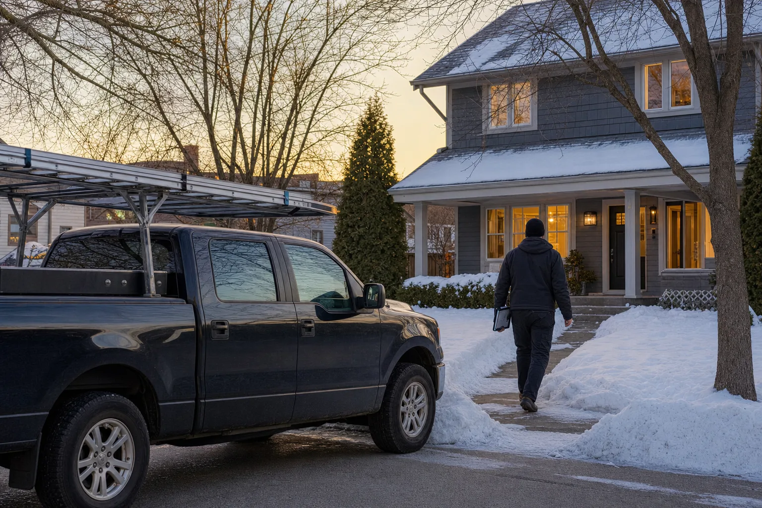 MN Lighting Squad crew and truck arriving at a Twin Cities property for a free on-site walkthrough